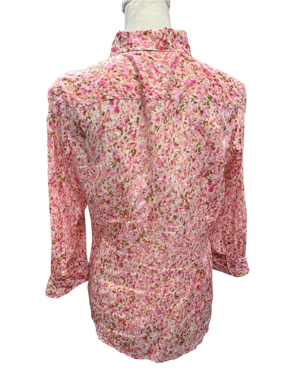 Talbots Pink Floral 100% Cotton Button Down Shirt Blouse Size 10